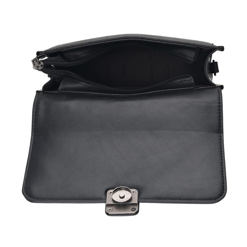 La Marey Black Crocodile Pattern Faux Leather Phone Bag with Shoulder Strap