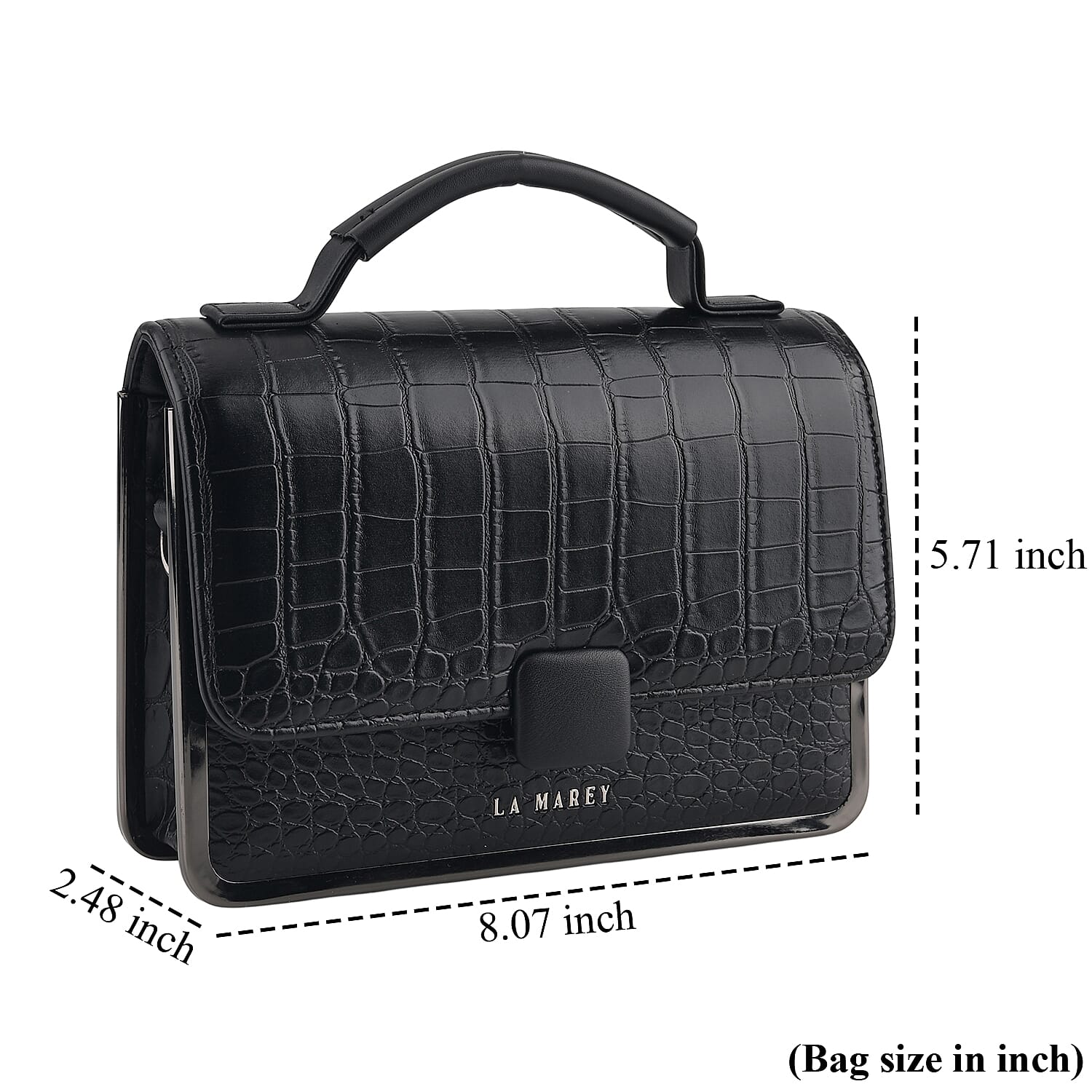 La Marey Black Crocodile Pattern Faux Leather Phone Bag with Shoulder Strap