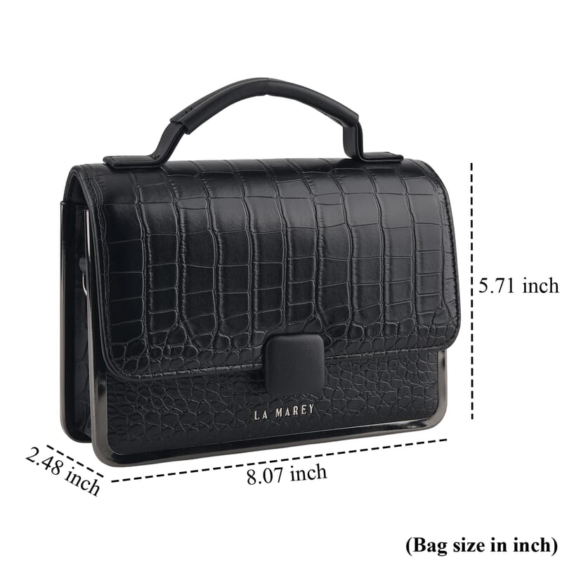 La Marey Black Crocodile Pattern Faux Leather Phone Bag with Shoulder Strap