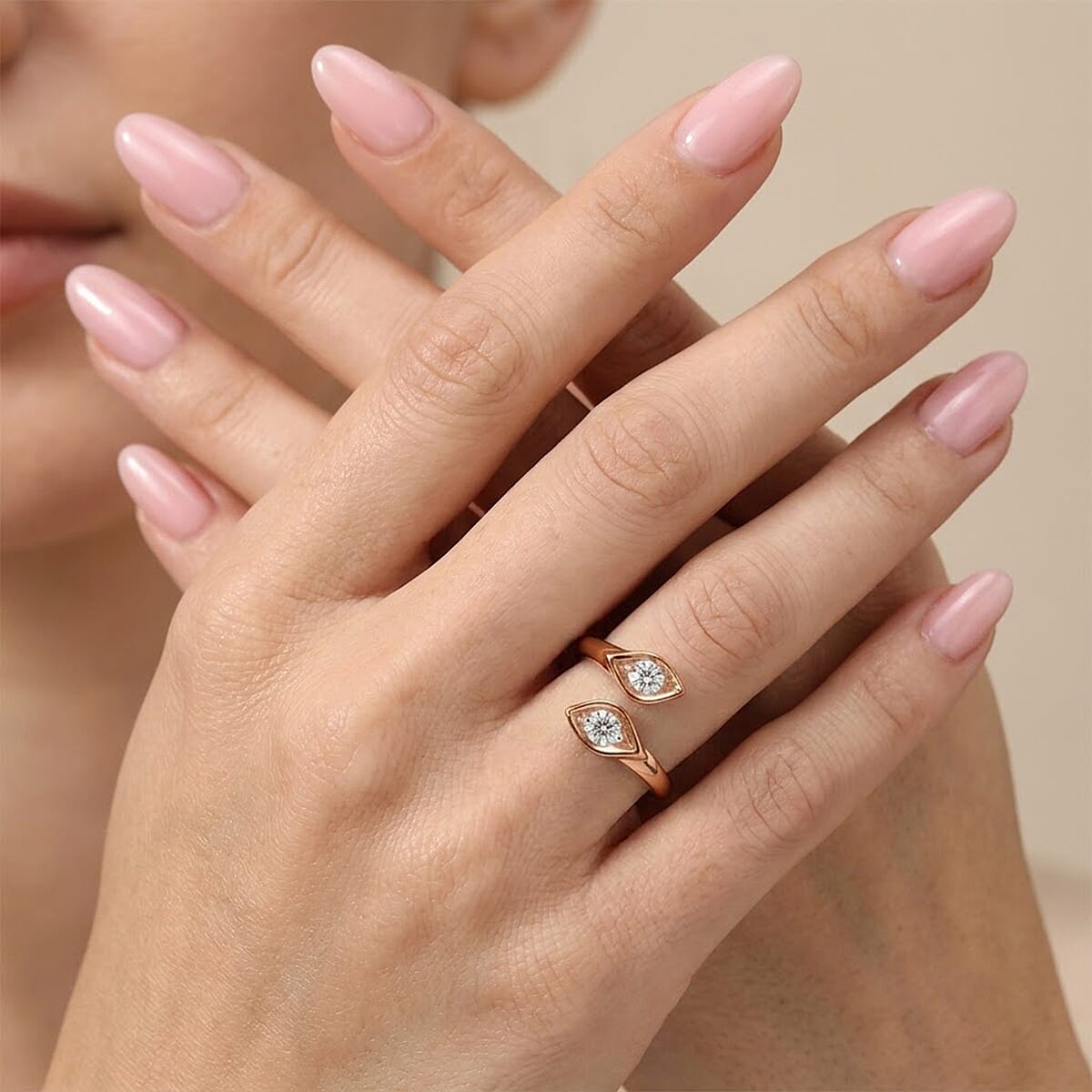 Luxuriant Lab Grown Diamond G-H SI 0.50 ctw Bypass Ring in 18K Vermeil Rose Gold Over Sterling Silver (Size 5.0)