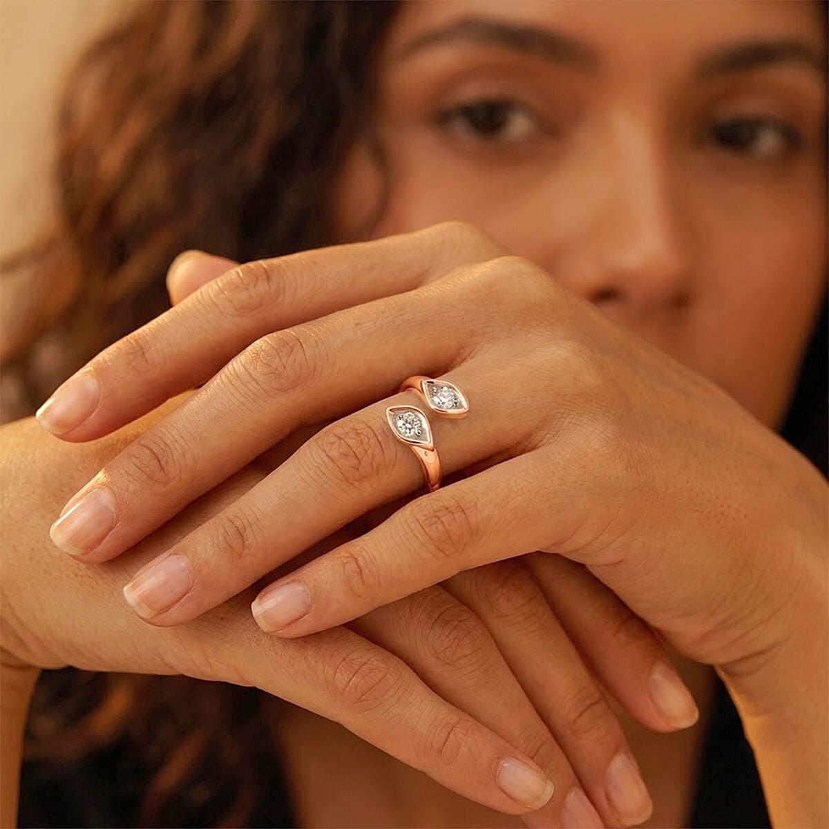 Luxuriant Lab Grown Diamond G-H SI 0.50 ctw Bypass Ring in 18K Vermeil Rose Gold Over Sterling Silver (Size 5.0)