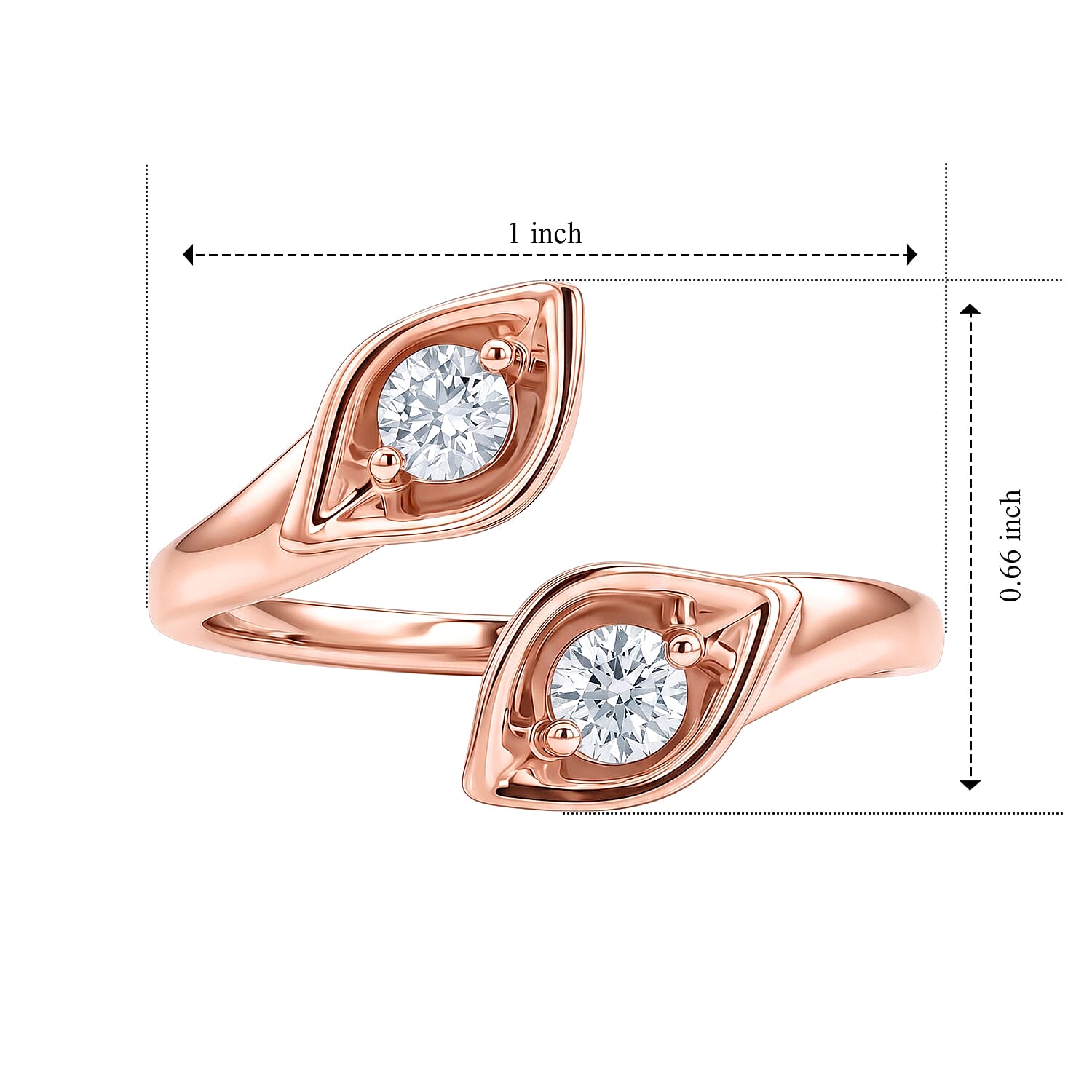 Luxuriant Lab Grown Diamond G-H SI 0.50 ctw Bypass Ring in 18K Vermeil Rose Gold Over Sterling Silver (Size 5.0)