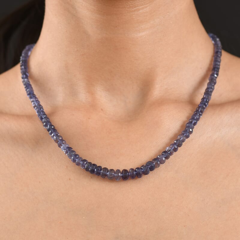 D'Joy Premium Catalina Iolite 90.00 ctw Beaded Necklace in Rhodium Over Sterling Silver 18-20 Inches
