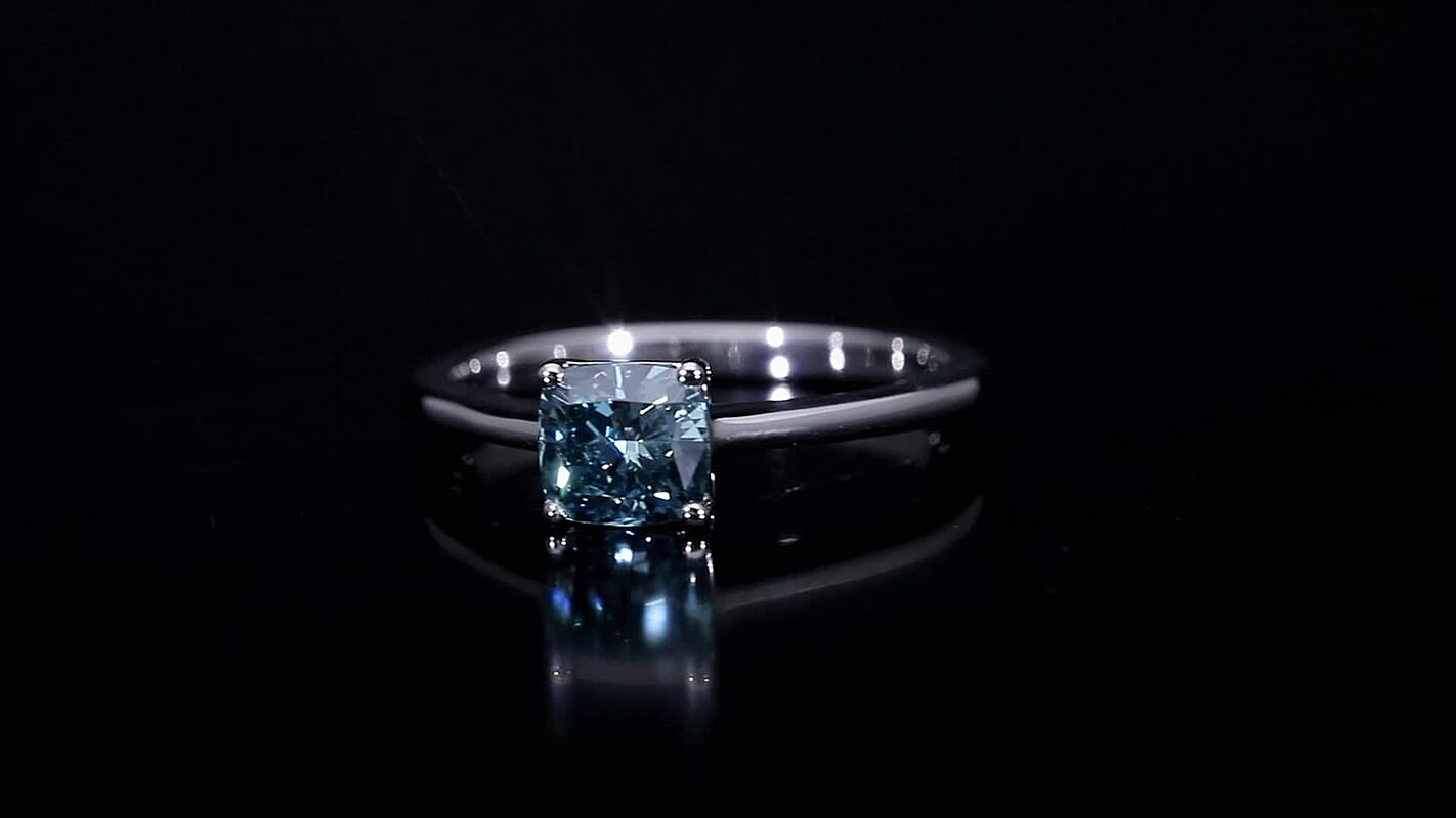 Luxuriant Lab Grown Blue Diamond (IR) SI 1.00 ctw Ring in Rhodium Over Sterling Silver