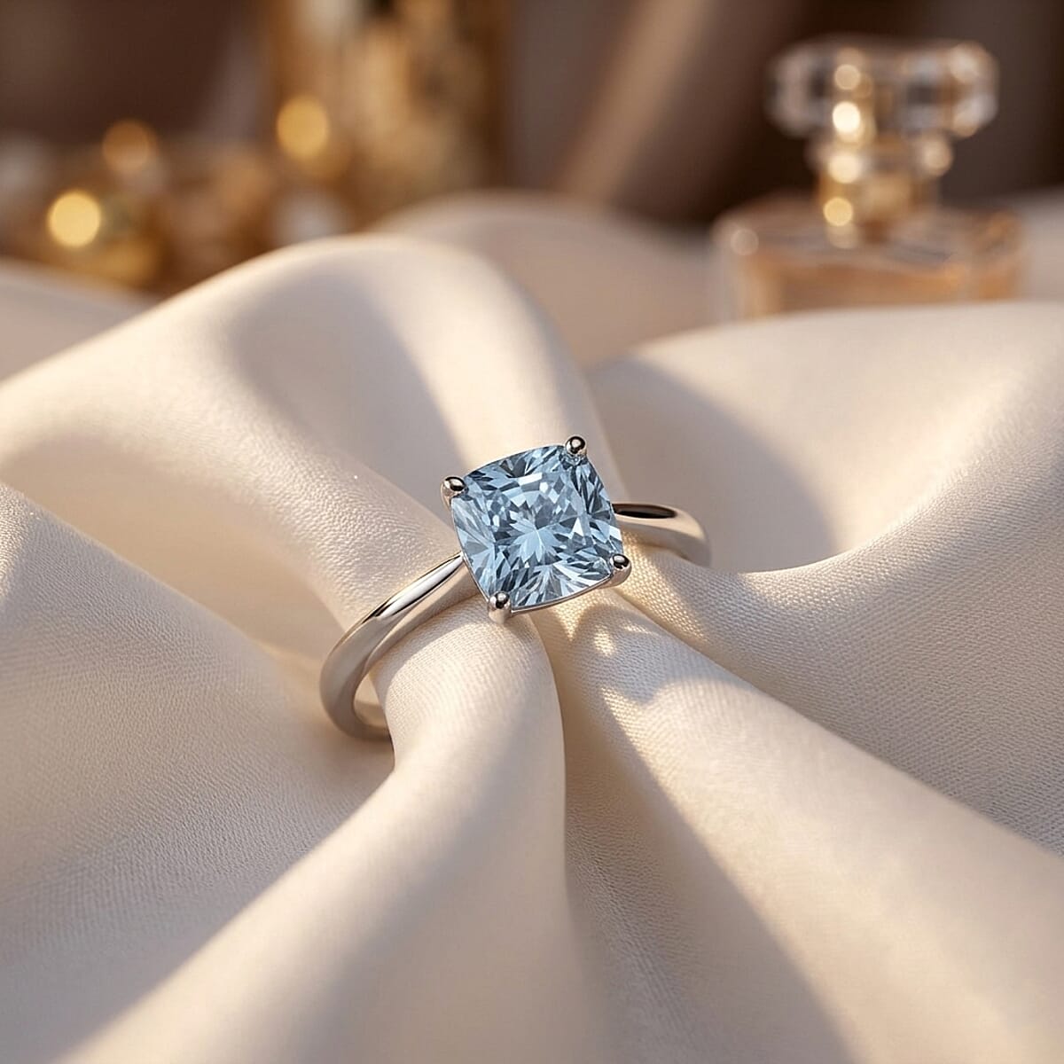 Luxuriant Lab Grown Blue Diamond (IR) SI 1.00 ctw Solitaire Ring in Rhodium Over Sterling Silver (Size 7.0) image number 1