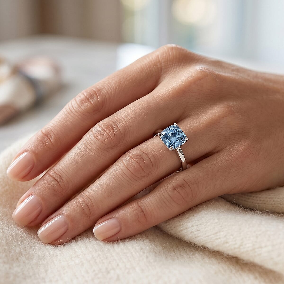 Luxuriant Lab Grown Blue Diamond (IR) SI 1.00 ctw Solitaire Ring in Rhodium Over Sterling Silver (Size 7.0) image number 2