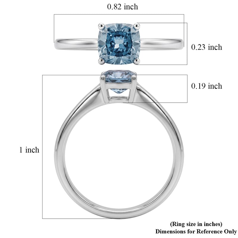 Luxuriant Lab Grown Blue Diamond (IR) SI 1.00 ctw Solitaire Ring in Rhodium Over Sterling Silver (Size 8.0)