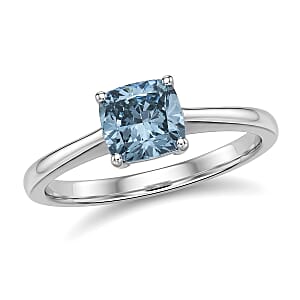 Luxuriant Lab Grown Blue Diamond (IR) SI 1.00 ctw Solitaire Ring in Rhodium Over Sterling Silver (Size 9.0)