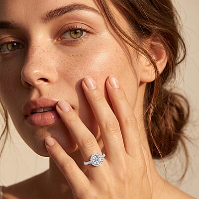 Luxuriant Lab Grown Diamond G-H SI 1.25 ctw Halo Ring in Rhodium Over Sterling Silver (Size 6.0)