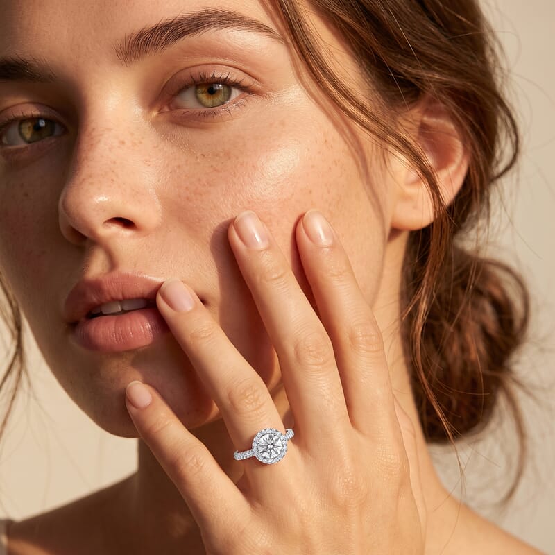 Luxuriant Lab Grown Diamond G-H SI 1.25 ctw Halo Ring in Rhodium Over Sterling Silver (Size 6.0)