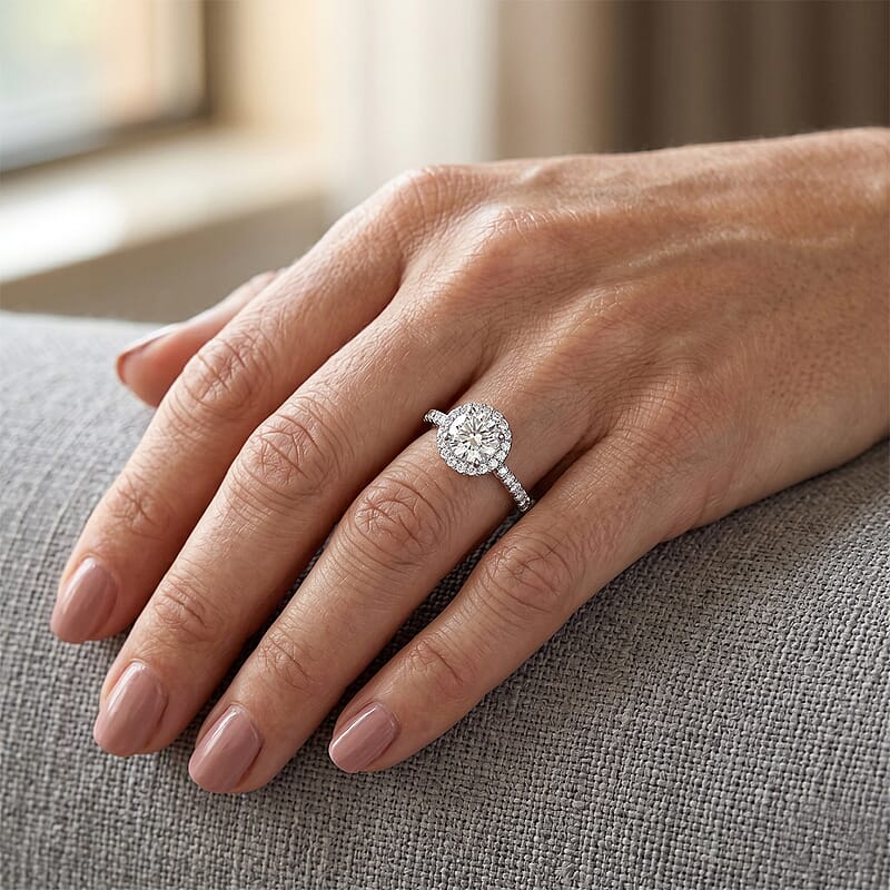 Luxuriant Lab Grown Diamond (G-H, SI) Halo Ring in Rhodium Over Sterling Silver (Size 6.0) 1.25 ctw