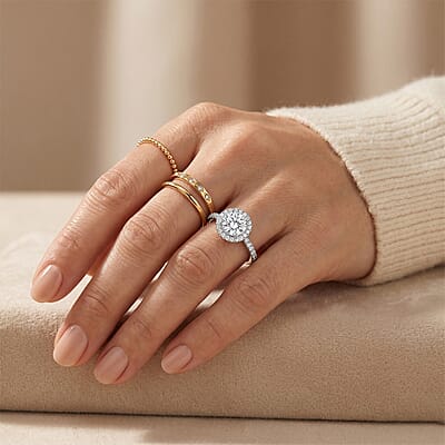 Luxuriant Lab Grown Diamond G-H SI 1.25 ctw Halo Ring in Rhodium Over Sterling Silver (Size 6.0)