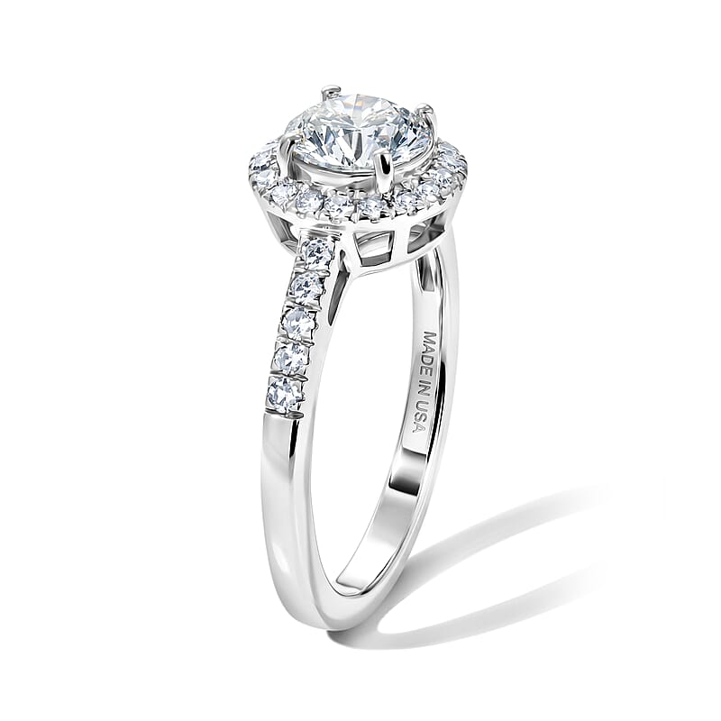 Luxuriant Lab Grown Diamond (G-H, SI) Halo Ring in Rhodium Over Sterling Silver (Size 6.0) 1.25 ctw