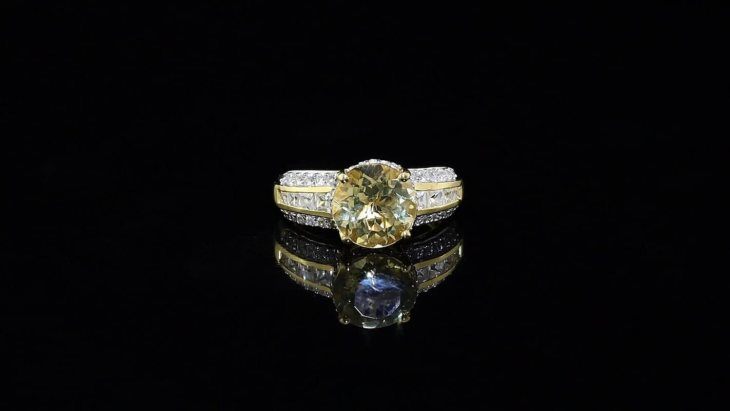 D'Joy Yellow Labradorite, White Zircon Ring in 18K Vermeil YG Over Sterling Silver (Size 6.0) 4.60 ctw