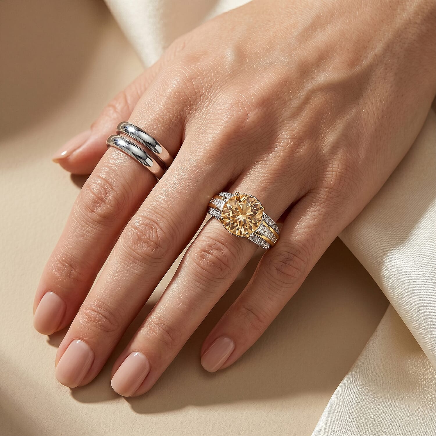 D'Joy Yellow Labradorite and White Zircon 4.60 ctw Luminous Glow Ring in 18K Vermeil Yellow Gold Over Sterling Silver (Size 6.0)