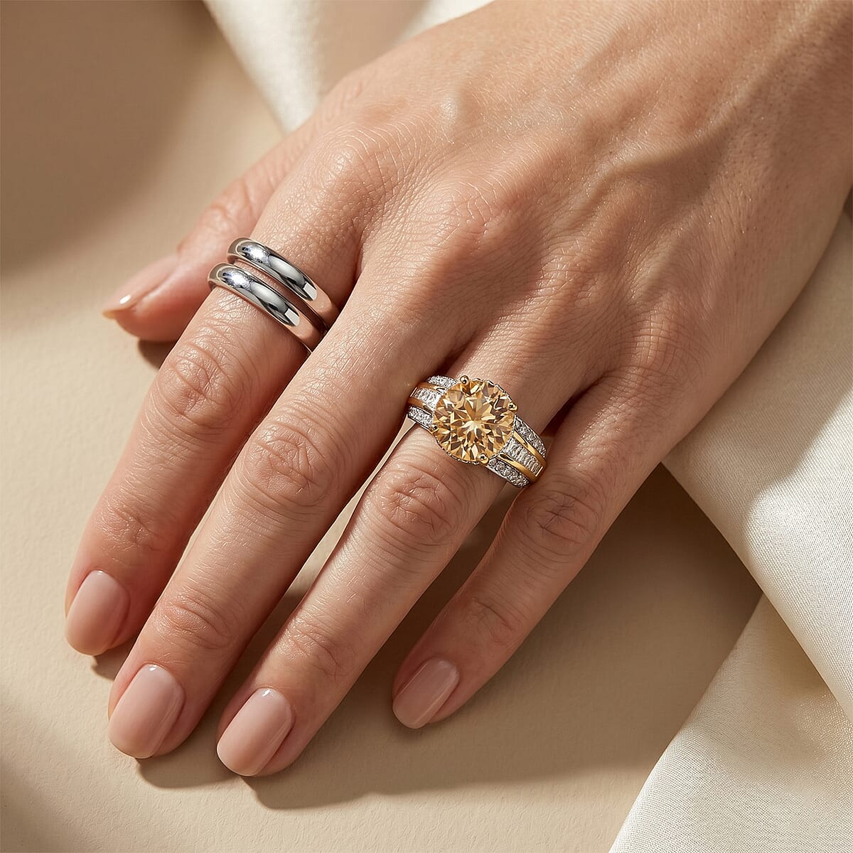 D'Joy Yellow Labradorite and White Zircon 4.60 ctw Ring in 18K Vermeil Yellow Gold Over Sterling Silver (Size 6.0) image number 2