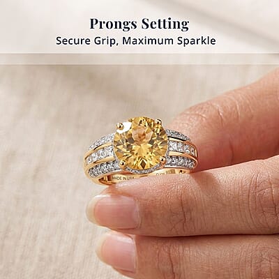 D'Joy Yellow Labradorite and White Zircon 4.60 ctw Luminous Glow Ring in 18K Vermeil Yellow Gold Over Sterling Silver (Size 6.0)