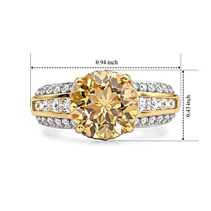D'Joy Yellow Labradorite, White Zircon Ring in 18K Vermeil YG Over Sterling Silver (Size 9.0) 4.60 ctw