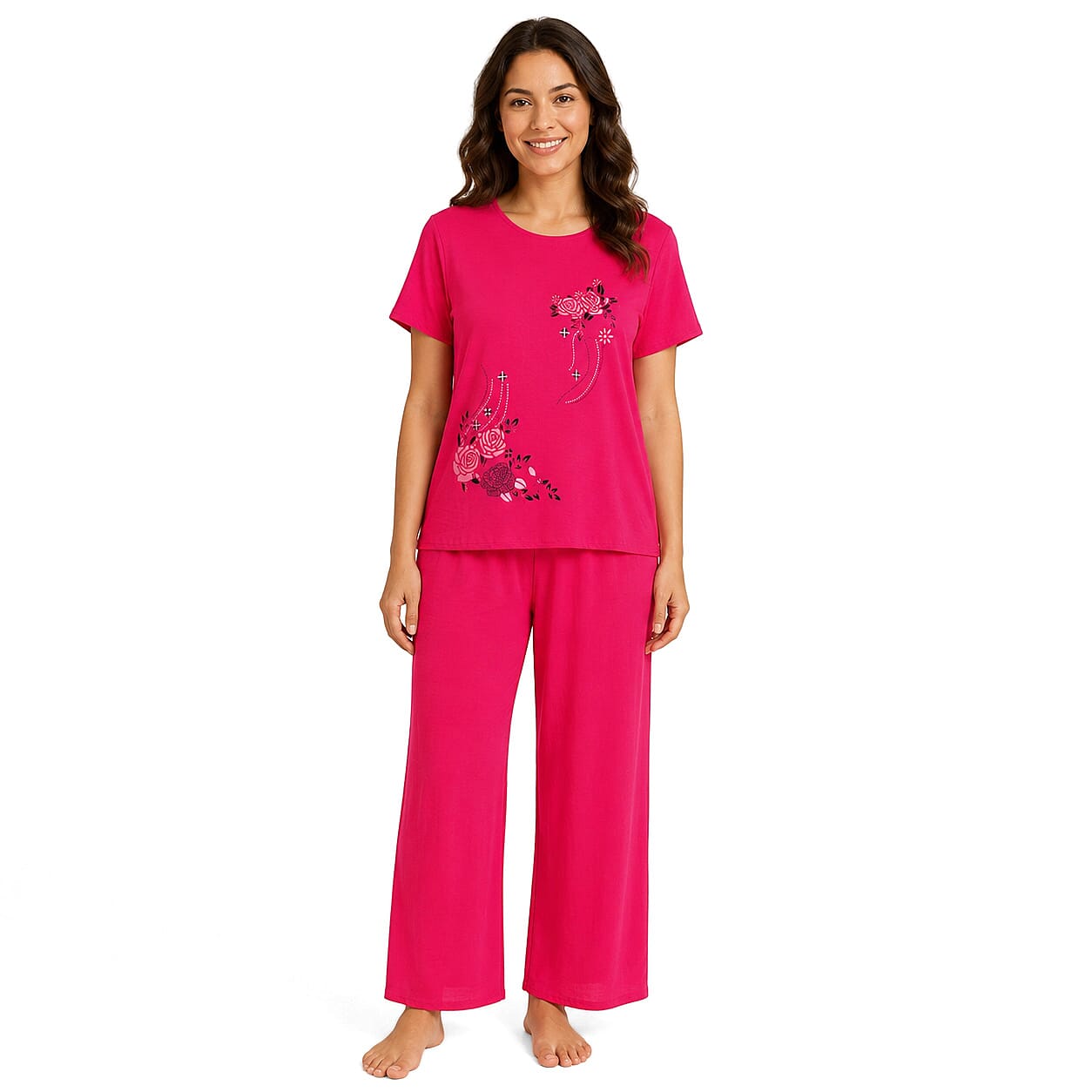La Marey Rose Floral Print 2 Pcs Pajama Set - One Size Fits Most