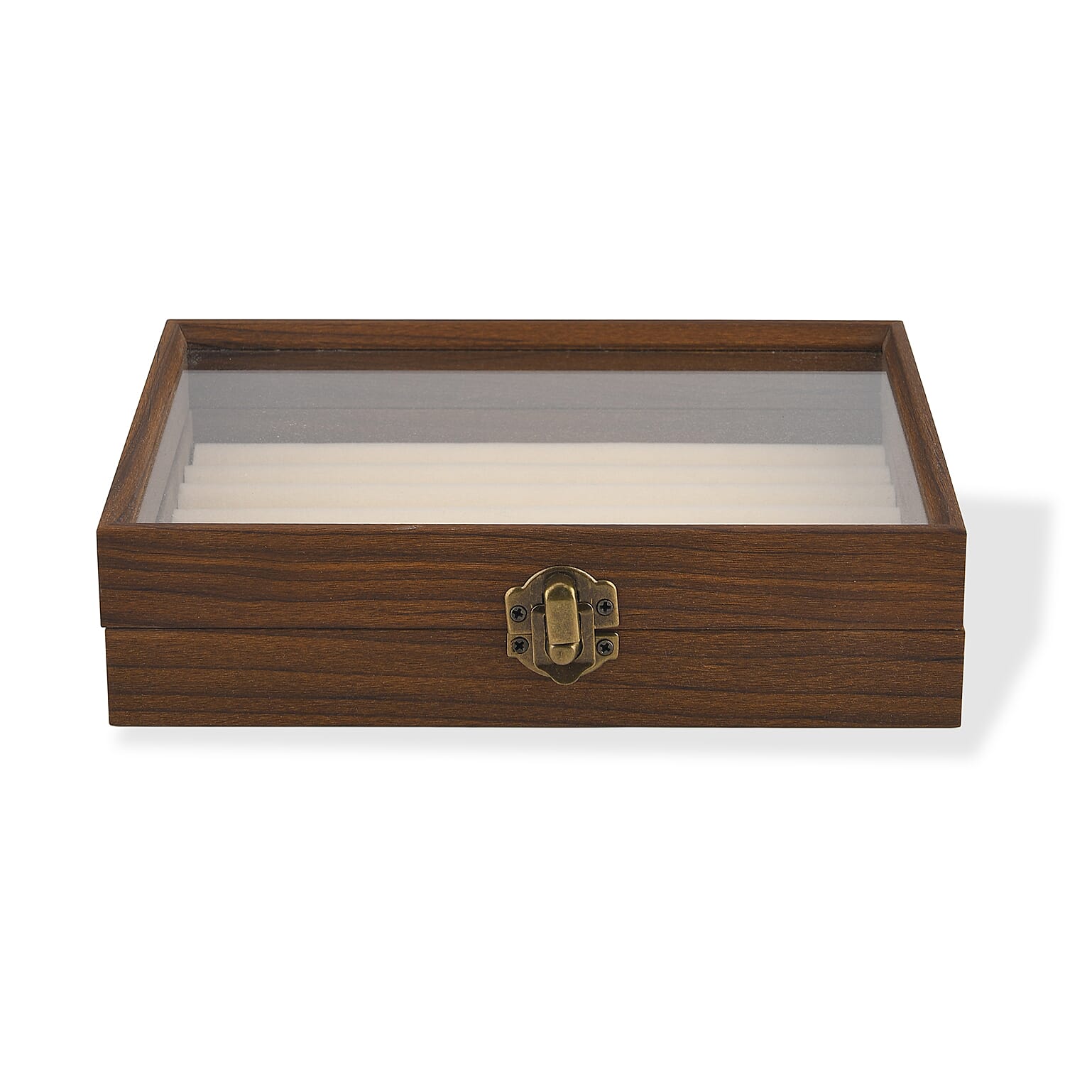 Livmore Cream Wood Box with Glass Window Jewelry Box with Ring Box (7.87x5.9x2)