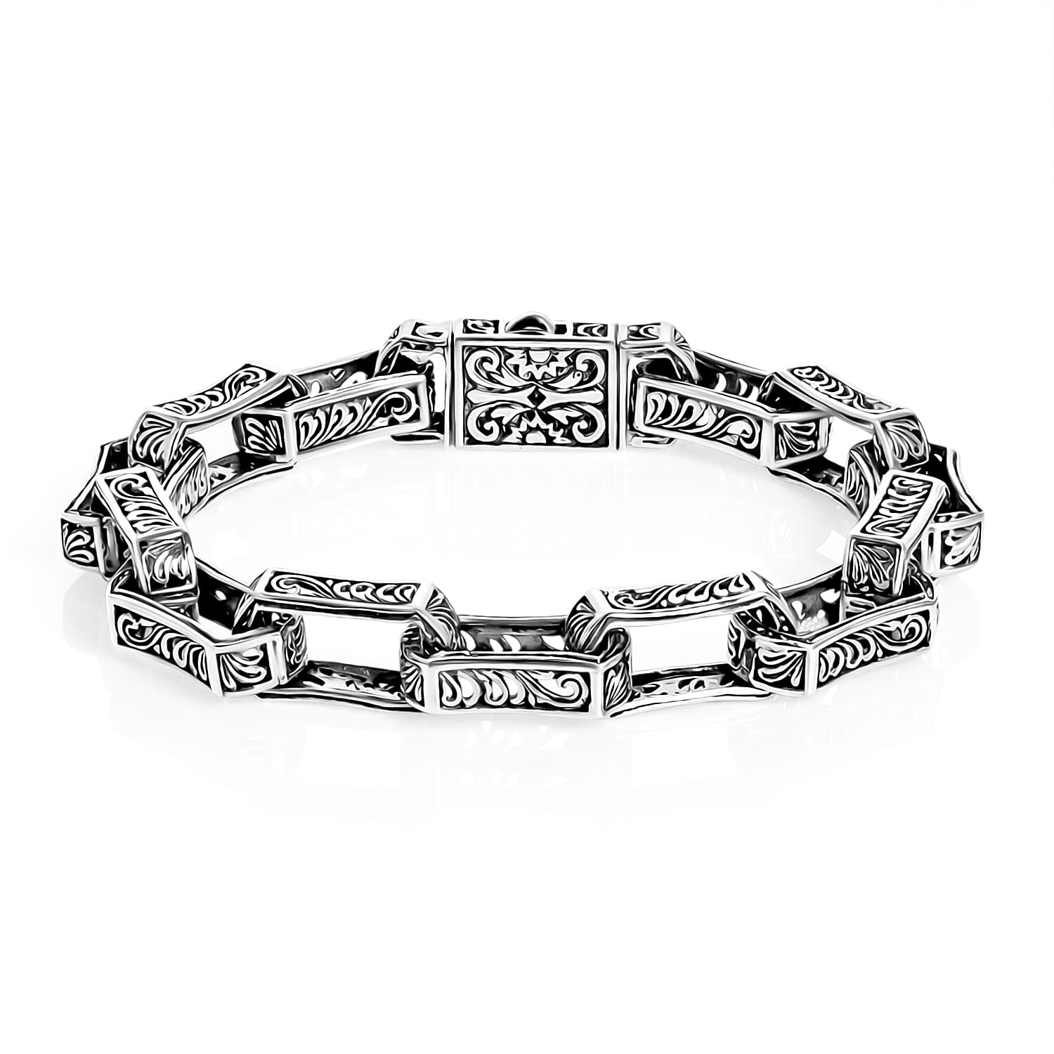 D'Joy Bali Legacy Men's Link Bracelet in Sterling Silver (7.50 In) 27.81 Grams