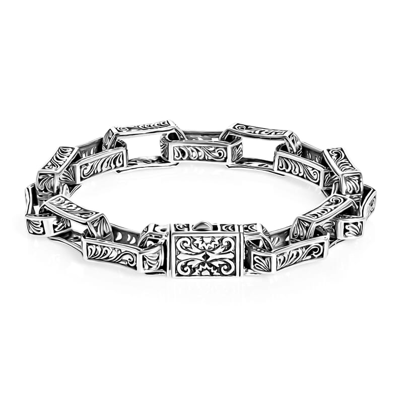 D'Joy Bali Legacy Men's Link Bracelet in Sterling Silver (7.50 In) 27.81 Grams
