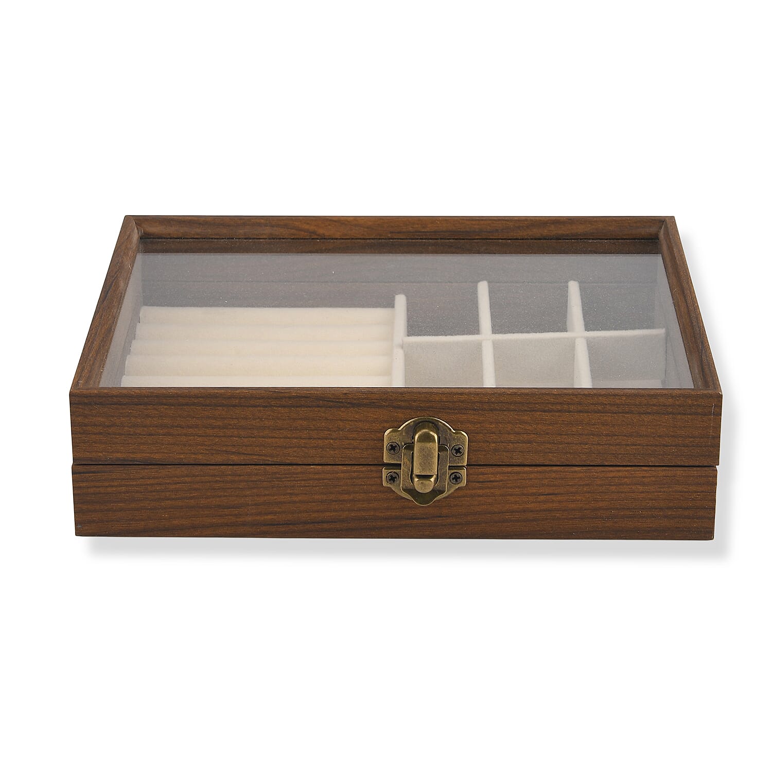 Livmore Cream Wood Box with Glass Window Jewelry Box (Ring, 9 Section)
