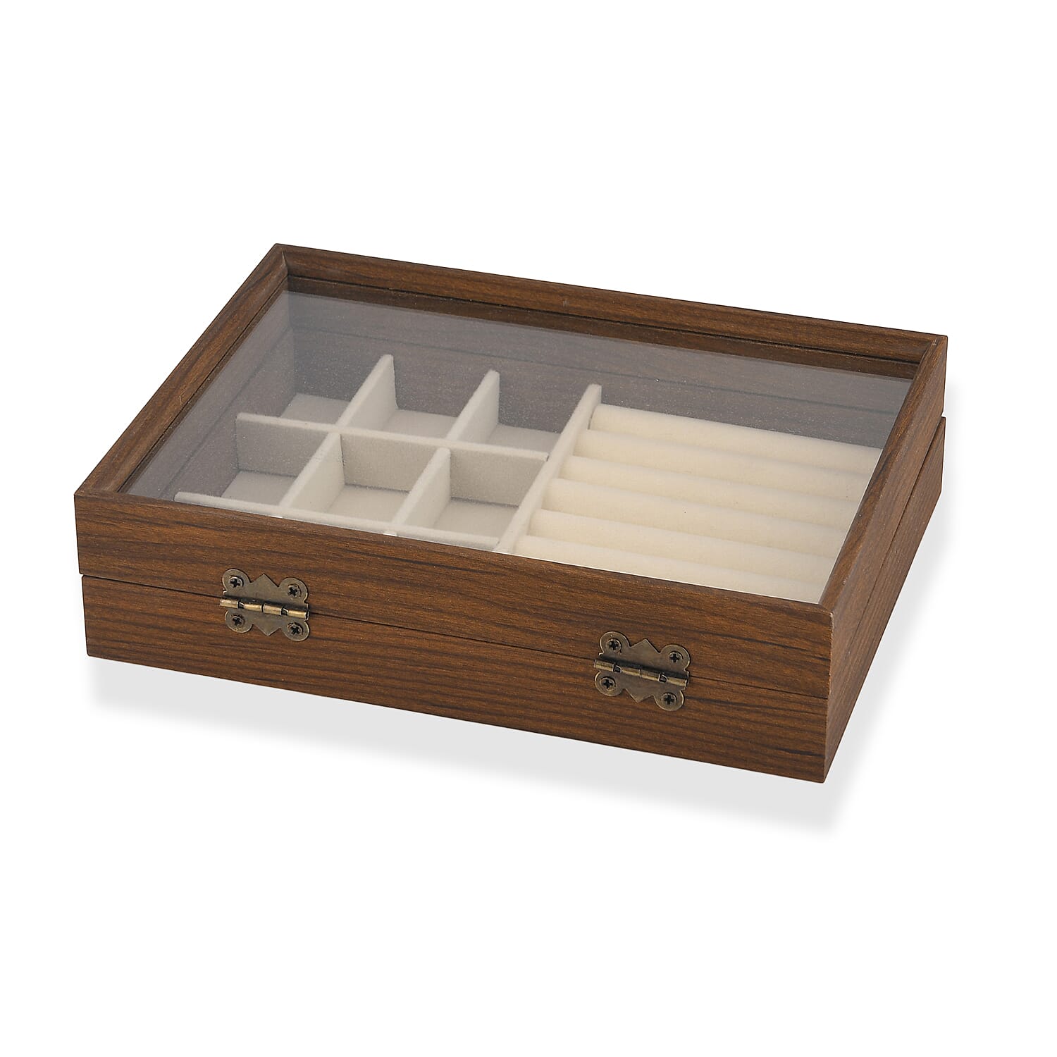 Livmore Cream Wood Box with Glass Window Jewelry Box (Ring, 9 Section)