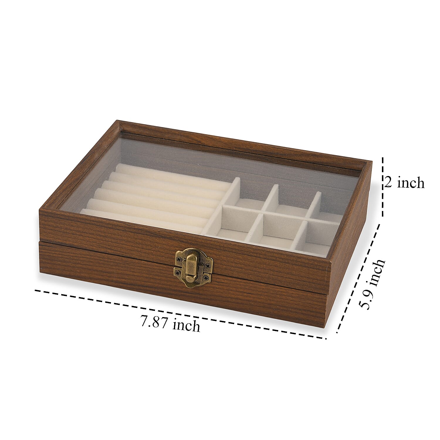 Livmore Cream Wood Box with Glass Window Jewelry Box (Ring, 9 Section)