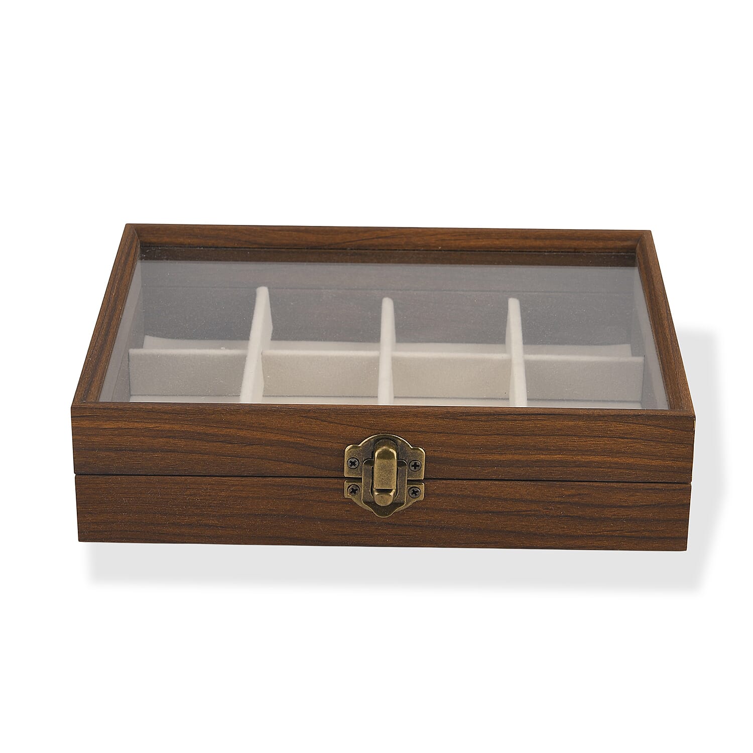 Livmore Cream Wood Box with Glass Window Jewelry Box with 12 Section