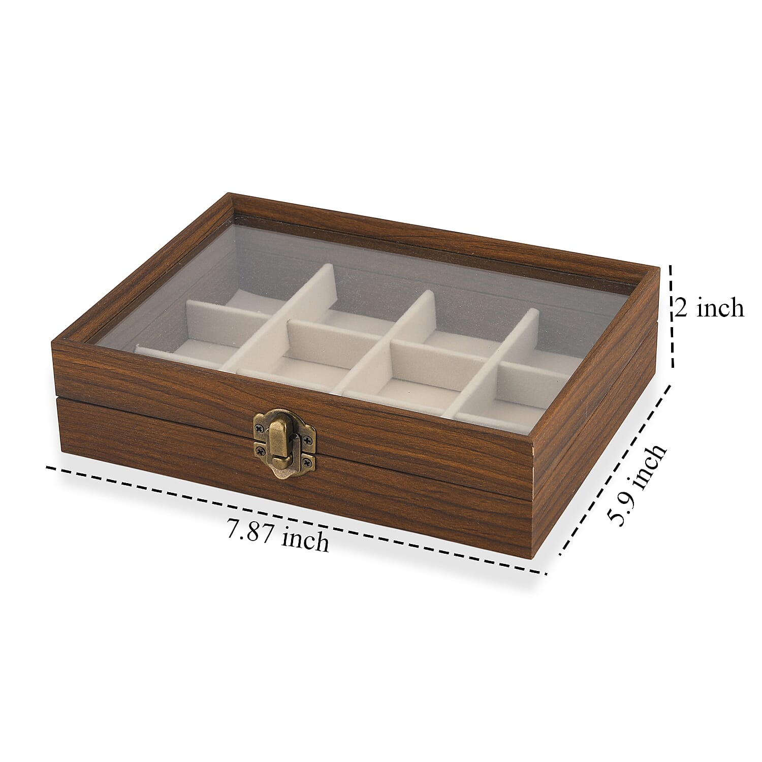 Livmore Cream Wood Box with Glass Window Jewelry Box with 12 Section