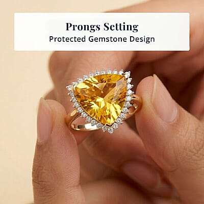 D'Joy Yellow Labradorite and Moissanite 8.15 ctw Golden Trillion Halo Ring in 18K Vermeil Yellow Gold Over Sterling Silver (Size 7.0)