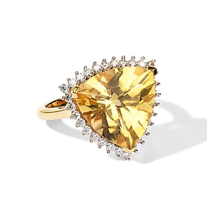 D'Joy Yellow Labradorite, Moissanite Ring in 18K Vermeil YG Over Sterling Silver (Size 8.0) 8.15 ctw