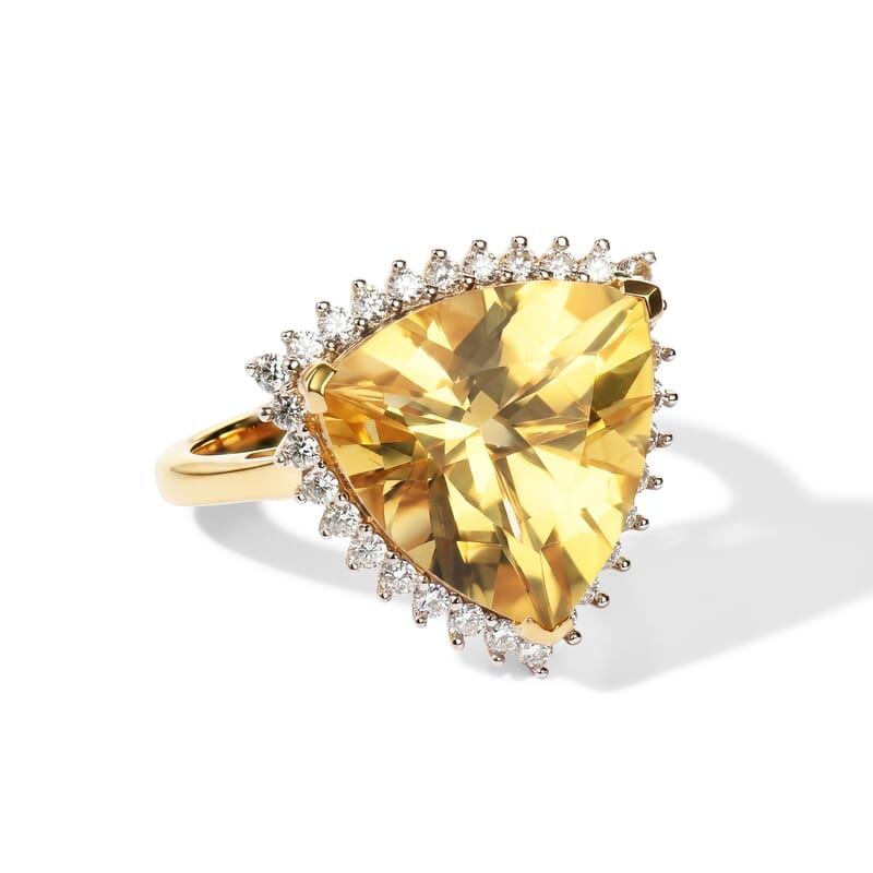 D'Joy Yellow Labradorite and Moissanite 8.15 ctw Golden Trillion Halo Ring in 18K Vermeil Yellow Gold Over Sterling Silver (Size 9.0)