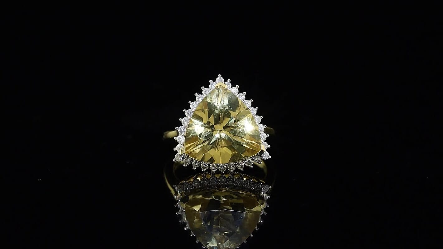 D'Joy Yellow Labradorite, Moissanite Ring in 18K Vermeil YG Over Sterling Silver (Size 10.0) 8.15 ctw