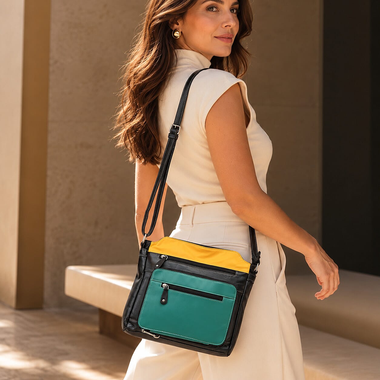 La Marey Multi Combo Genuine Leather Shoulder Bag with Front Pocket RFID
