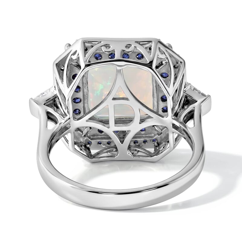 D'Joy Asscher Cut Premium Ethiopian Welo Opal and Multi Gemstone 4.00 ctw Royal Defence Ring in Rhodium Over Sterling Silver (Size 6.0)