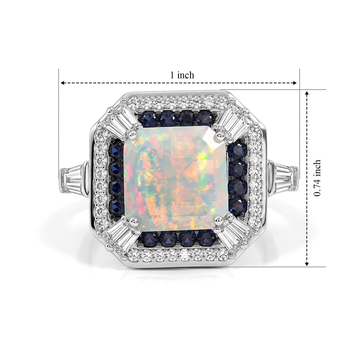D'Joy Asscher Cut Premium Ethiopian Welo Opal and Multi Gemstone 4.00 ctw Royal Defence Ring in Rhodium Over Sterling Silver (Size 6.0)