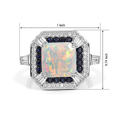 D'Joy Asscher Cut Premium Ethiopian Welo Opal and Multi Gemstone 4.00 ctw Ring in Rhodium Over Sterling Silver (Size 8.0)