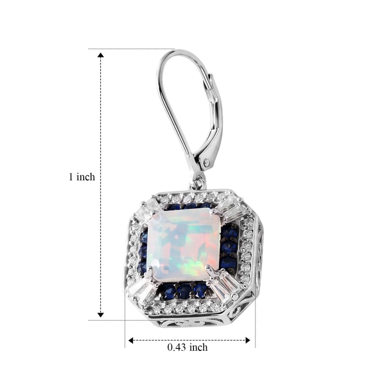 D'Joy Asscher Cut Premium Ethiopian Welo Opal and Multi Gemstone 5.00 ctw Royal Defence Earrings in Rhodium Over Sterling Silver
