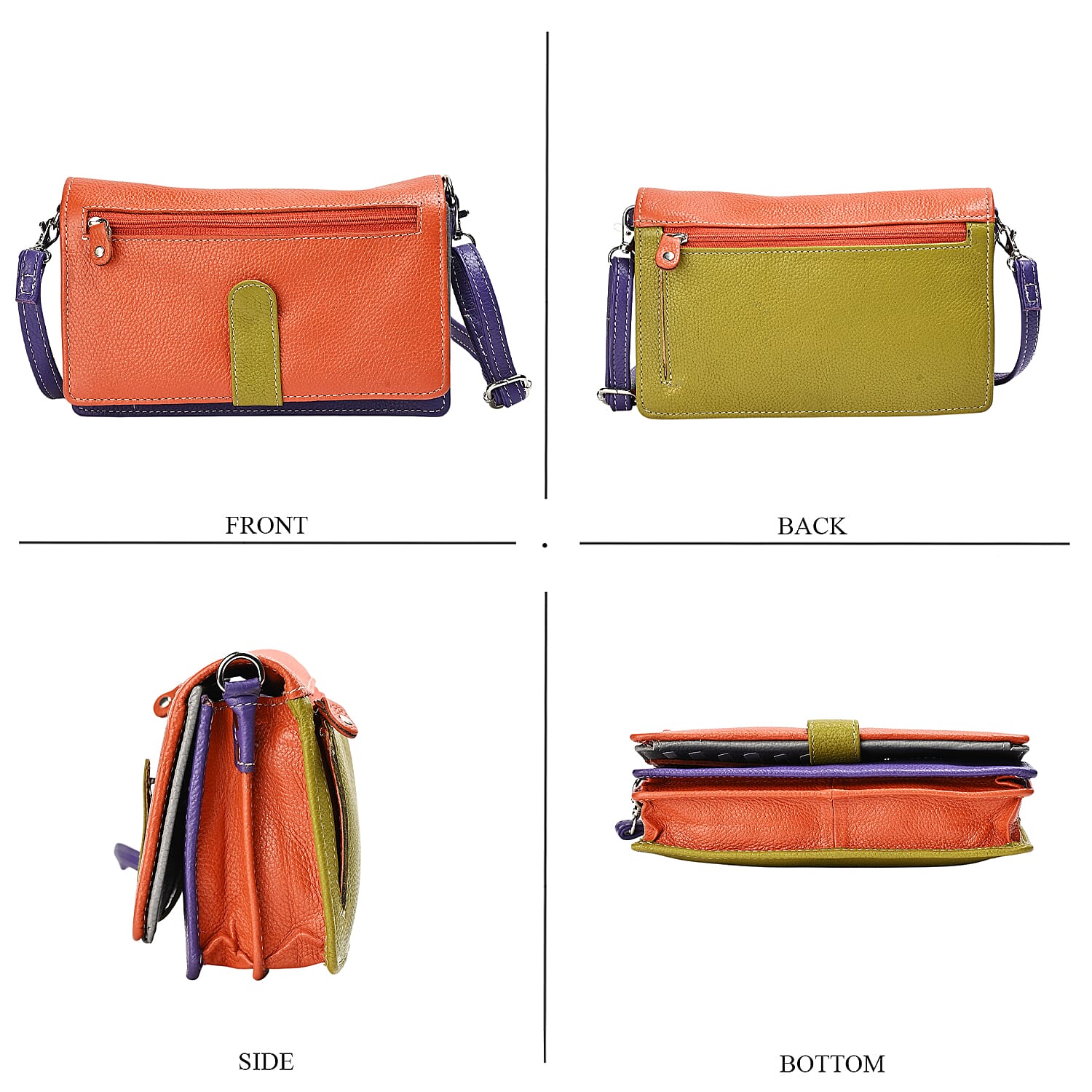 La Marey Multi Color Genuine Leather Crossbody Bag with RFID Lining