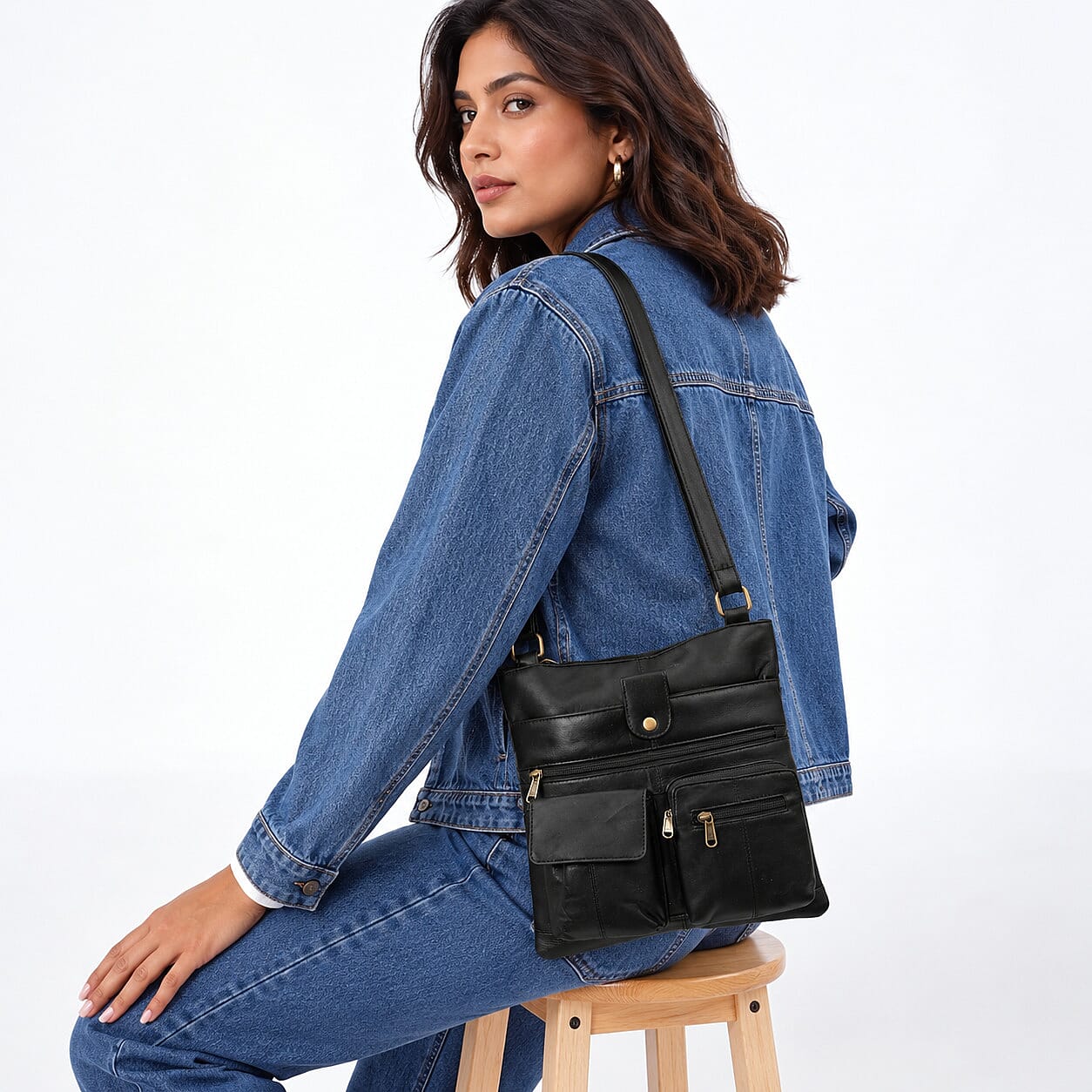 La Marey Black 100% Genuine Leather Crossbody Bag