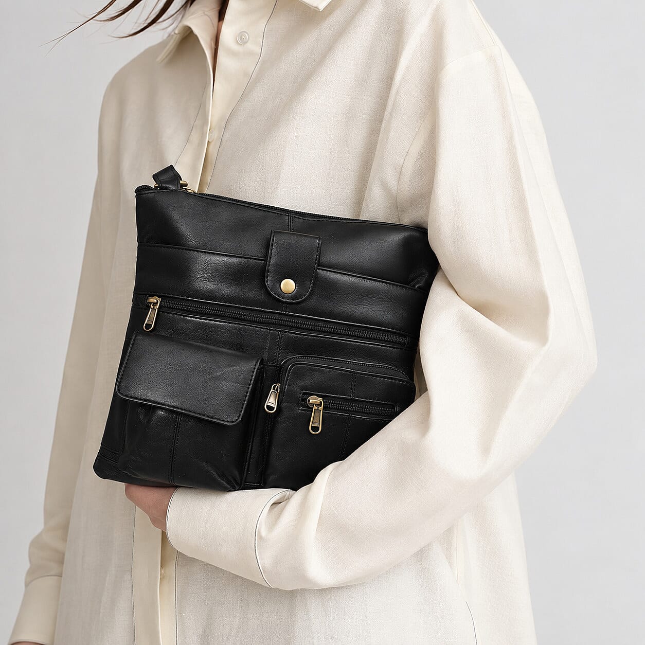 La Marey Black 100% Genuine Leather Crossbody Bag