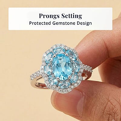 D'Joy Premium Betroka Blue Apatite and Moissanite 1.90 ctw Sea Royale Ring in Rhodium Over Sterling Silver (Size 5.0)