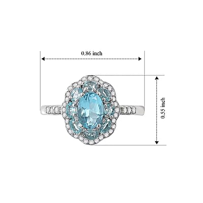 D'Joy Premium Betroka Blue Apatite and Moissanite 1.90 ctw Sea Royale Ring in Rhodium Over Sterling Silver (Size 5.0)