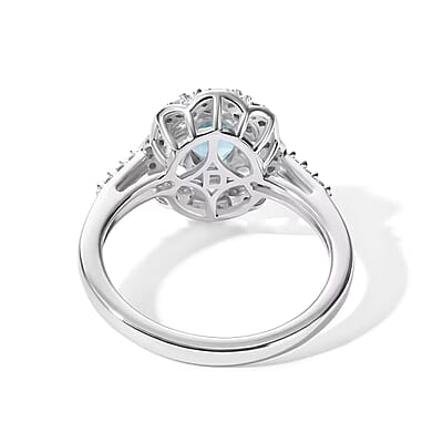 D'Joy Premium Betroka Blue Apatite and Moissanite 1.90 ctw Sea Royale Ring in Rhodium Over Sterling Silver (Size 5.0)