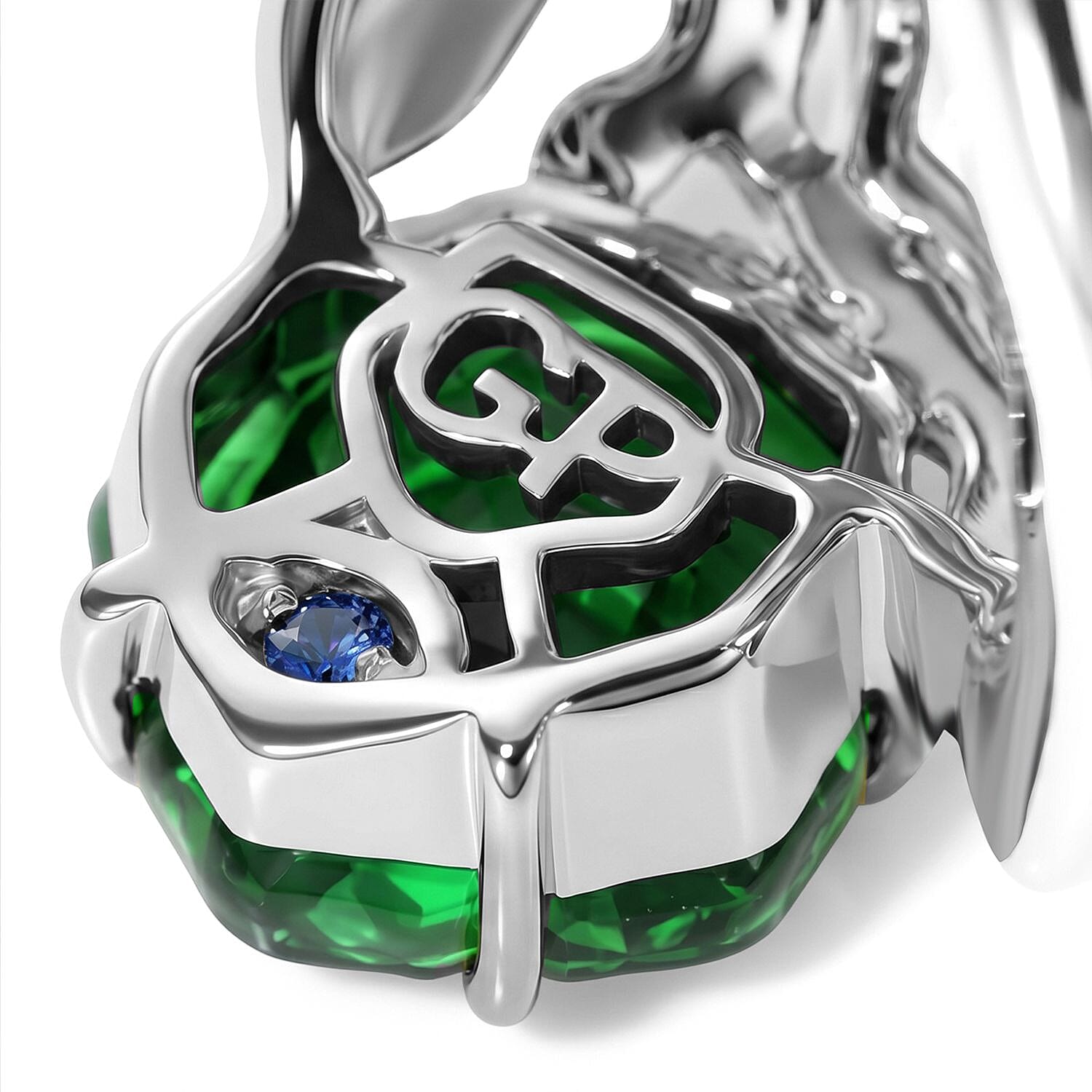 GP Pink and Green Murano Style Floral Ring in 18K Vermeil YG and Rhodium Over Sterling Silver (Size 6.0)