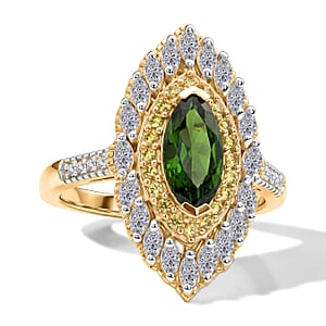 D'Joy Chrome Diopside and Multi Gemstone 1.80 ctw Regal Aura Ring in 18K Vermeil Yellow Gold Over Sterling Silver (Size 10.0)