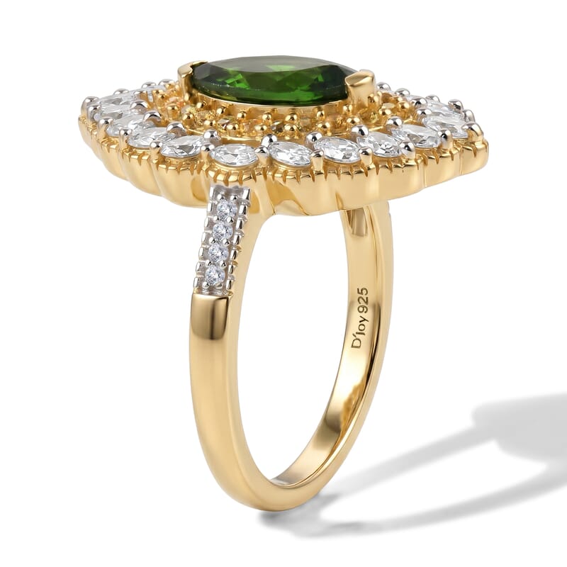 D'Joy Chrome Diopside and Multi Gemstone 1.80 ctw Regal Aura Ring in 18K Vermeil Yellow Gold Over Sterling Silver (Size 6.0)