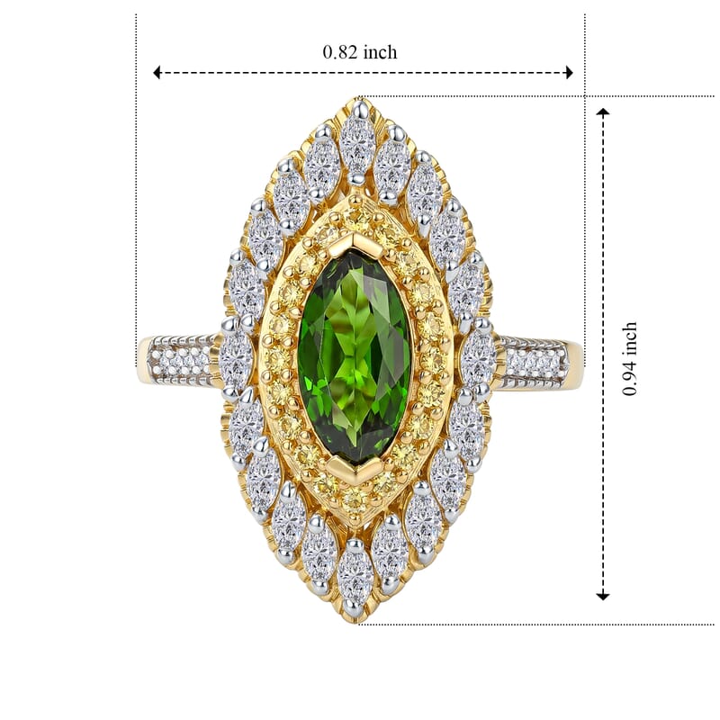 D'Joy Chrome Diopside and Multi Gemstone 1.80 ctw Regal Aura Ring in 18K Vermeil Yellow Gold Over Sterling Silver (Size 6.0)